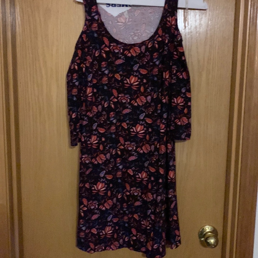 Black Shoulderless Dress with Orange Flowers
